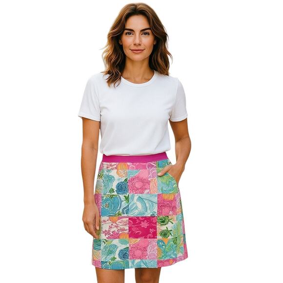 Vintage Y2K Lilly Pulitzer White‎ Label Animals Patchwork Pencil Skirt Sz 8 - Picture 1 of 12